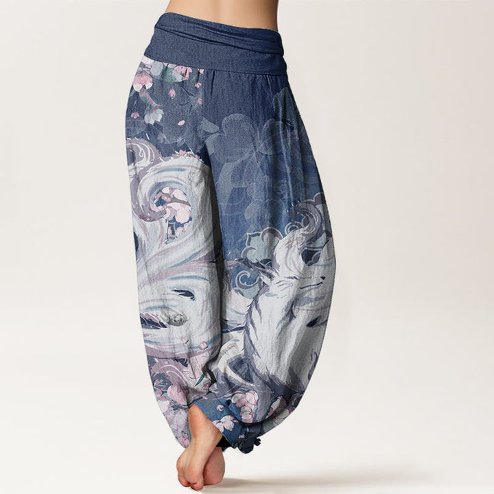 Buddha Stones Cotton Fox Cherry Blossoms Women's Elastic Waist Harem Pants - image 8