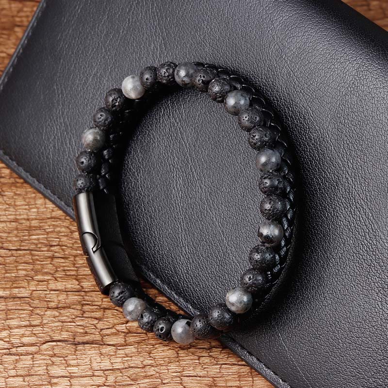 Buddha Stones Lava Rock Titanium Steel Calm Leather Bracelet - image 8