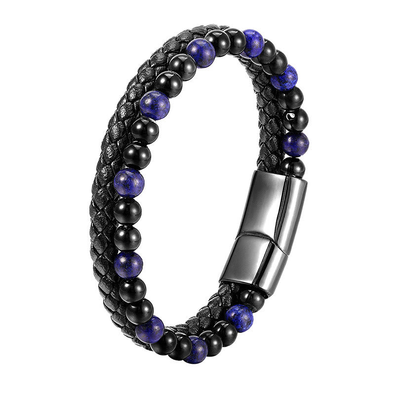 Buddha Stones Black Onyx Lazurite Lapis Lazuli Titanium Steel Positive Self Care Leather Bracelet - image 12