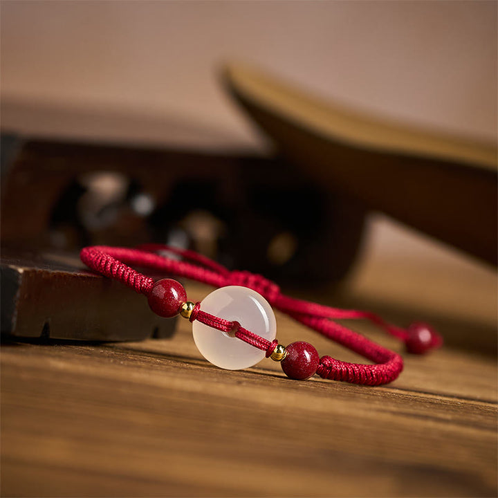 Buddha Stones Peace Buckle White Agate Flat Knot Diamond Knot Red String Connection Bracelet - image 16