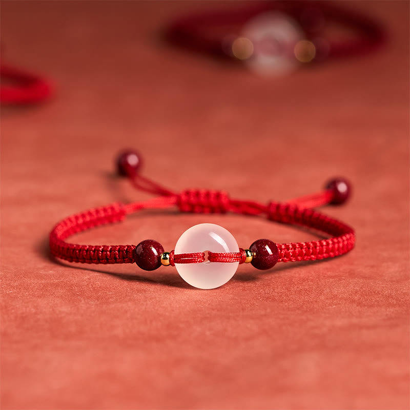 Buddha Stones Peace Buckle White Agate Flat Knot Diamond Knot Red String Connection Bracelet - Flat Knot Red String - image 19