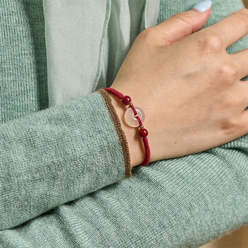 Buddha Stones Peace Buckle White Agate Flat Knot Diamond Knot Red String Connection Bracelet - image 17