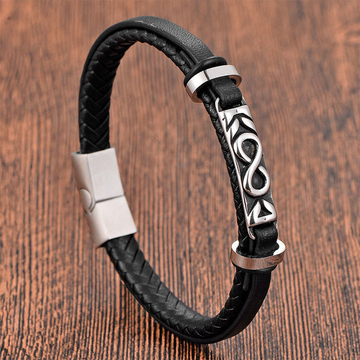 Buddha Stones Titanium Steel Balance Multi-Layered Leather Figure-Eight Bracelet - Single-Layer(Wrist Circumference: 18-19cm) - image 0