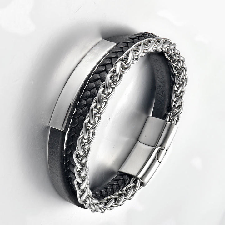 Buddha Stones Titanium Steel Balance Calm Leather Woven Bracelet - image 1