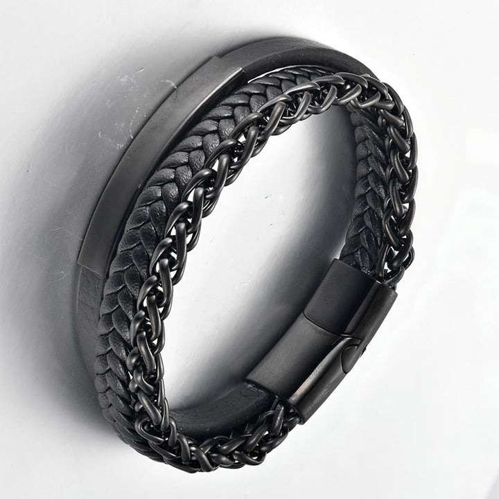 Buddha Stones Titanium Steel Balance Calm Leather Woven Bracelet - image 5