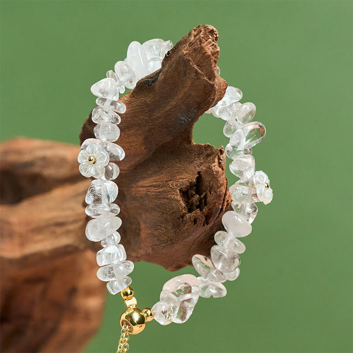 Buddha Stones Irregular Crystal Flower Design Amethyst White Crystal Balance Bracelet - image 12