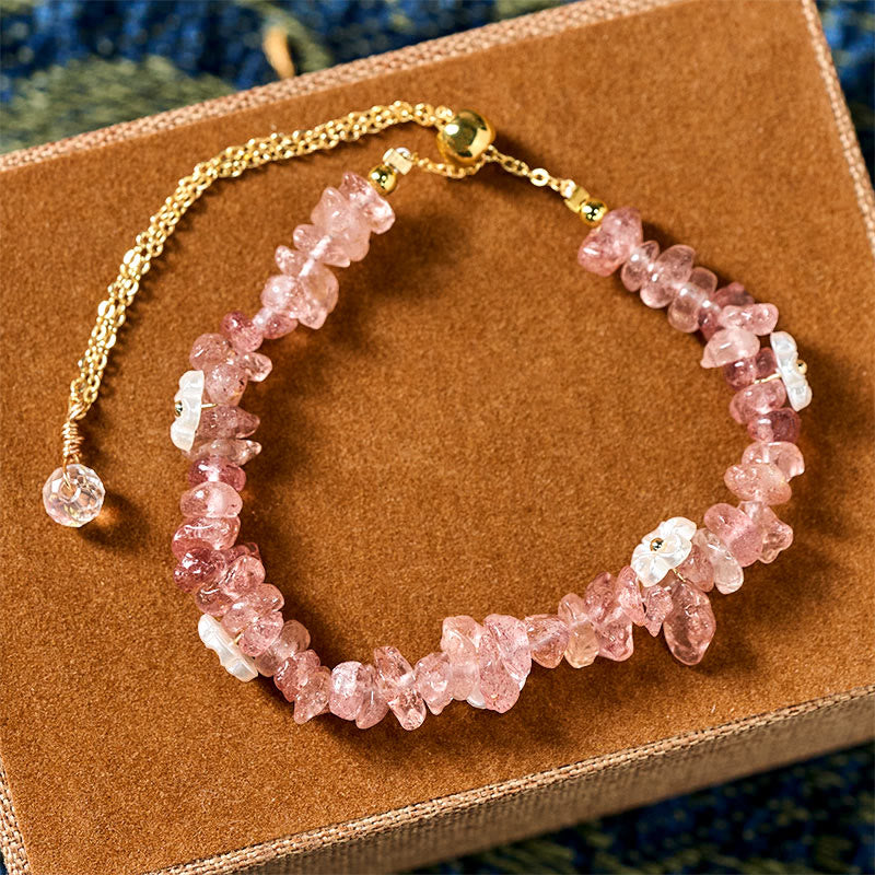 Buddha Stones Irregular Crystal Flower Design Amethyst White Crystal Balance Bracelet - Strawberry Quartz(Wrist Circumference: 15-19cm) - image 41