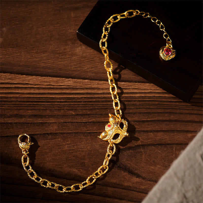 Buddha Stones 24k Gold Plated Brass Fox Design Heart Charm Chain Bracelet - Brass(Wrist Circumference: 16-19cm) - image 0