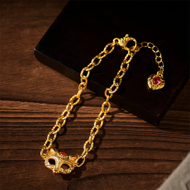 Buddha Stones 24k Gold Plated Brass Fox Design Heart Charm Chain Bracelet - image 5