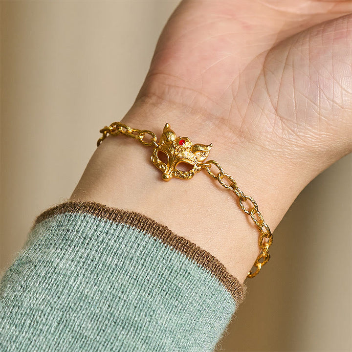 Buddha Stones 24k Gold Plated Brass Fox Design Heart Charm Chain Bracelet - image 7