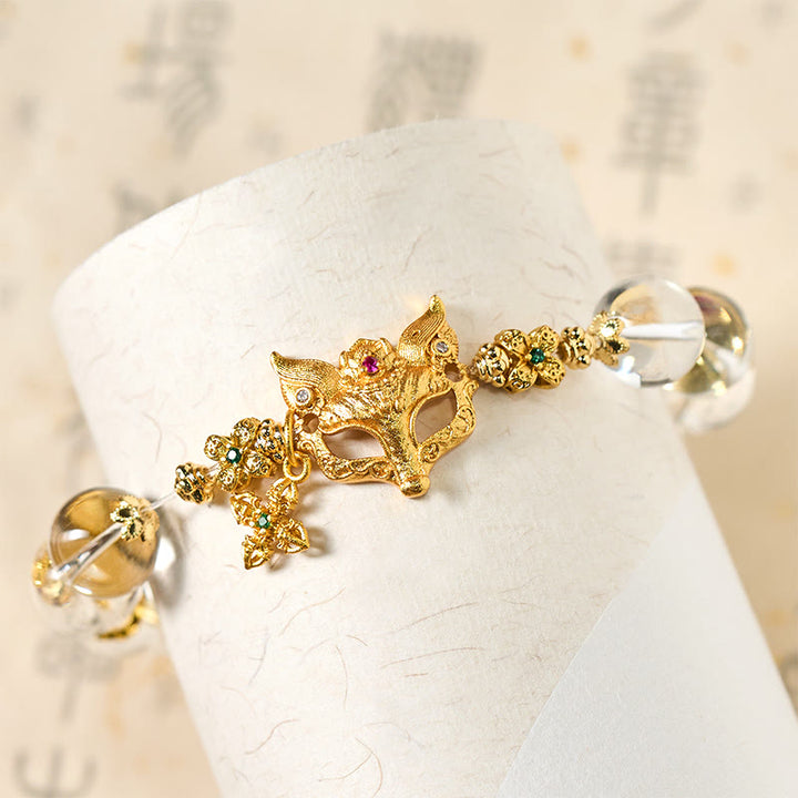 Buddha Stones Fox Cross Charm White Crystal Beaded Protection Bracelet - image 5