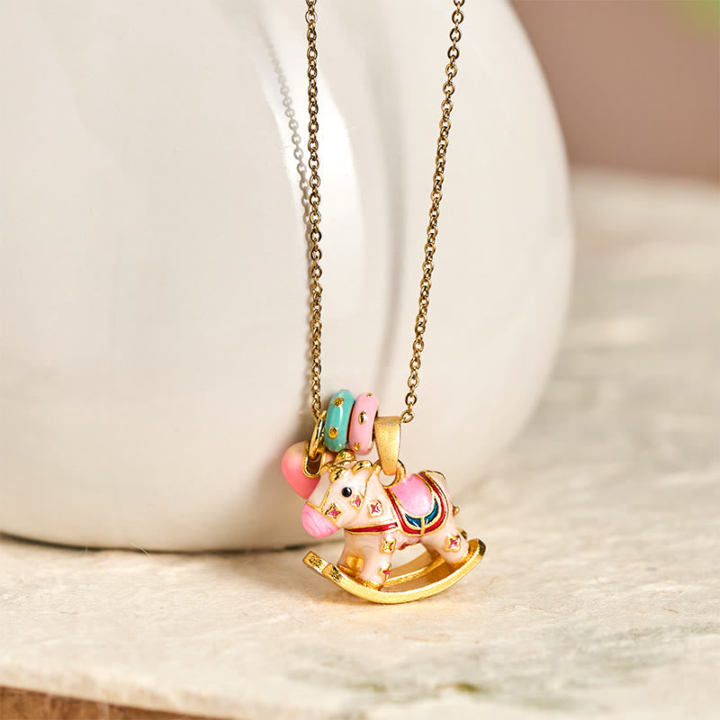 Buddha Stones Colorful Year Of The Horse 24k Gold Plated Copper Necklace Pendant - image 1