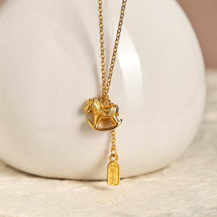 Buddha Stones Year Of The Horse 24k Gold Plated Copper Peaceful Necklace Pendant - image 2