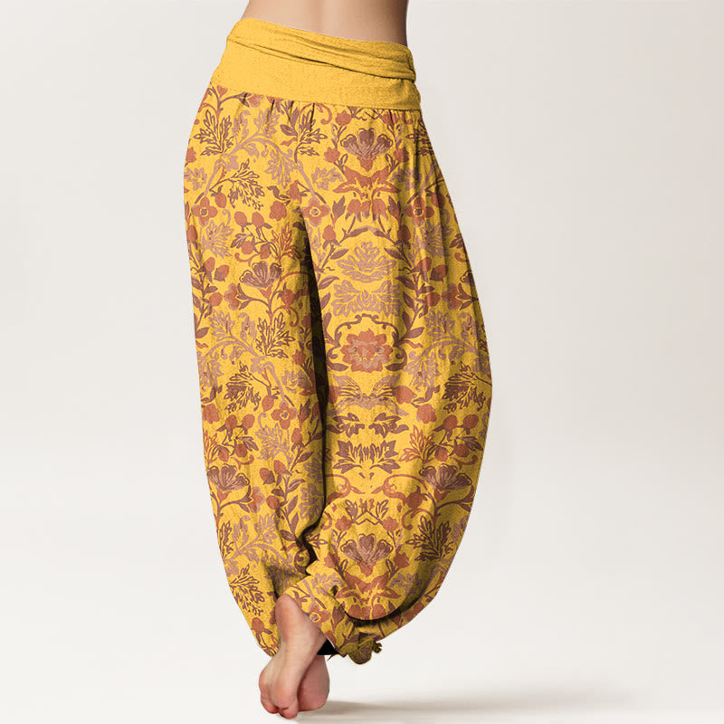 Buddha Stones Pure Cotton Complicated Flower Leaves Vine Pattern Women's Elastic Waist Harem Pants - image 9
