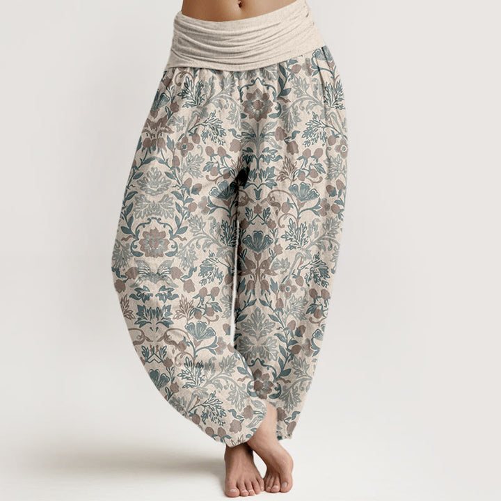 Buddha Stones Pure Cotton Complicated Flower Leaves Vine Pattern Women's Elastic Waist Harem Pants - Beige - US16，UK/AU20，EU48 (3XL) - image 11