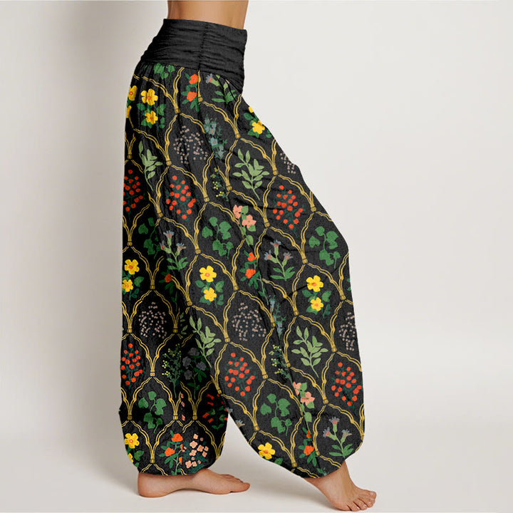 Buddha Stones Pure Cotton Brilliant Flowers Berries Leaves Pattern Women's Elastic Waist Harem Pants - image 2