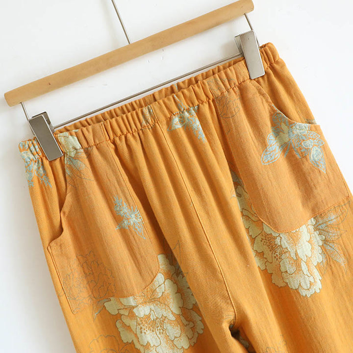 Buddha Stones 2pcs Frog-Button Printed Long Sleeve Shirt Pants With Pockets Cotton Set  - image 14