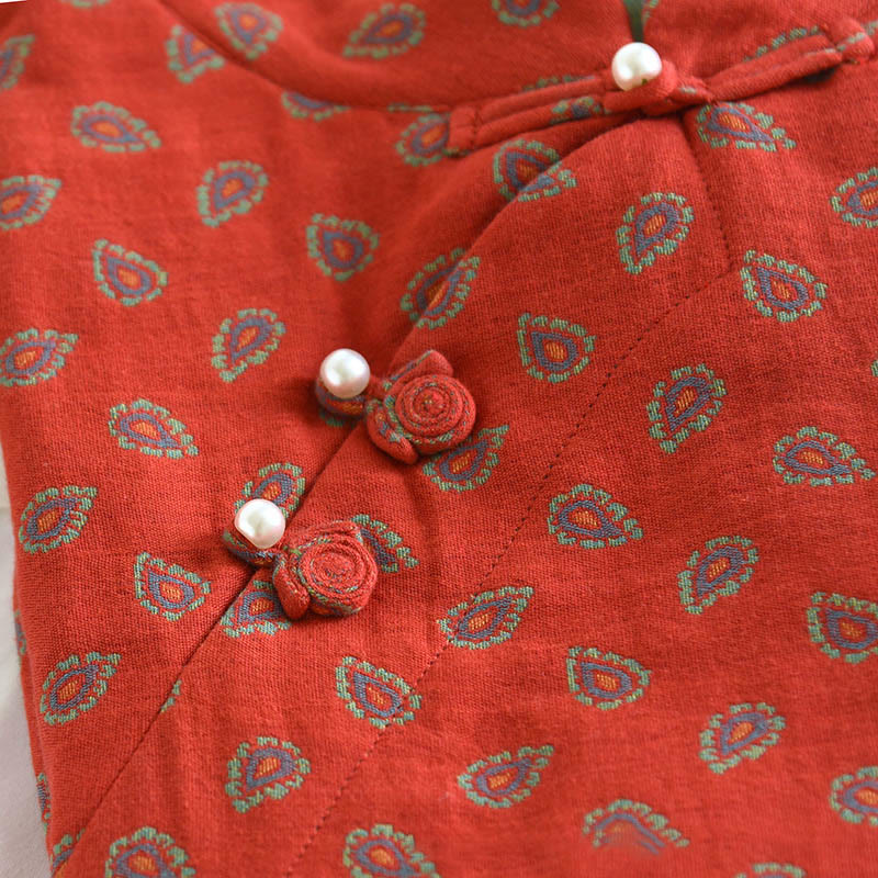 Buddha Stones 2pcs Colorful Floral Long Sleeve Frog-Button Shirt Pants With Pockets Pure Cotton Set  - image 11