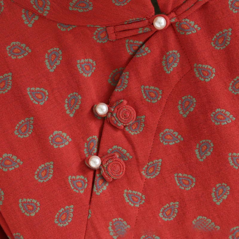 Buddha Stones 2pcs Colorful Floral Long Sleeve Frog-Button Shirt Pants With Pockets Pure Cotton Set  - image 10