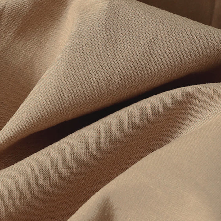 Buddha Stones Fall Solid Color Lapel Buttons Long Sleeve Cotton Midi Dress With Pockets - image 15