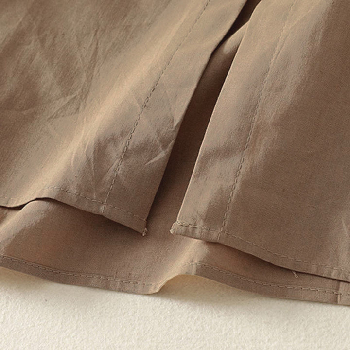 Buddha Stones Fall Solid Color Lapel Buttons Long Sleeve Cotton Midi Dress With Pockets - image 14