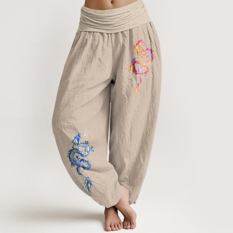 Buddha Stones Pure Cotton Striking Dragon Pattern Women's Elastic Waist Harem Pants - Tan - US16，UK/AU20，EU48 (3XL) - image 11
