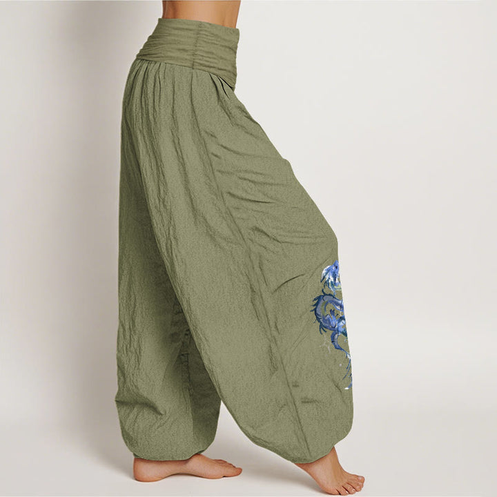 Buddha Stones Pure Cotton Striking Dragon Pattern Women's Elastic Waist Harem Pants - image 16