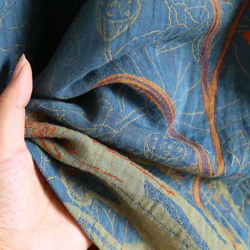 Buddha Stones Jacquard Flowers Pattern Frog-Button Stand Collar Long Sleeve Cotton Midi Dress - image 9