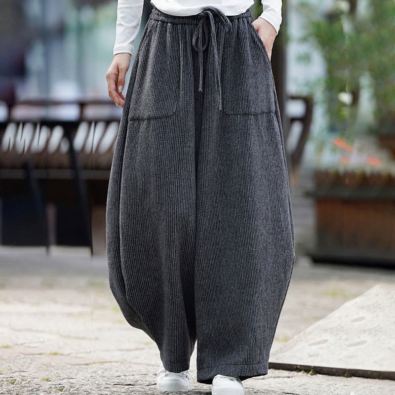 Buddha Stones Winter Men's Pure Color Drawstring Design Cotton High Waist Pants With Pockets - image 13