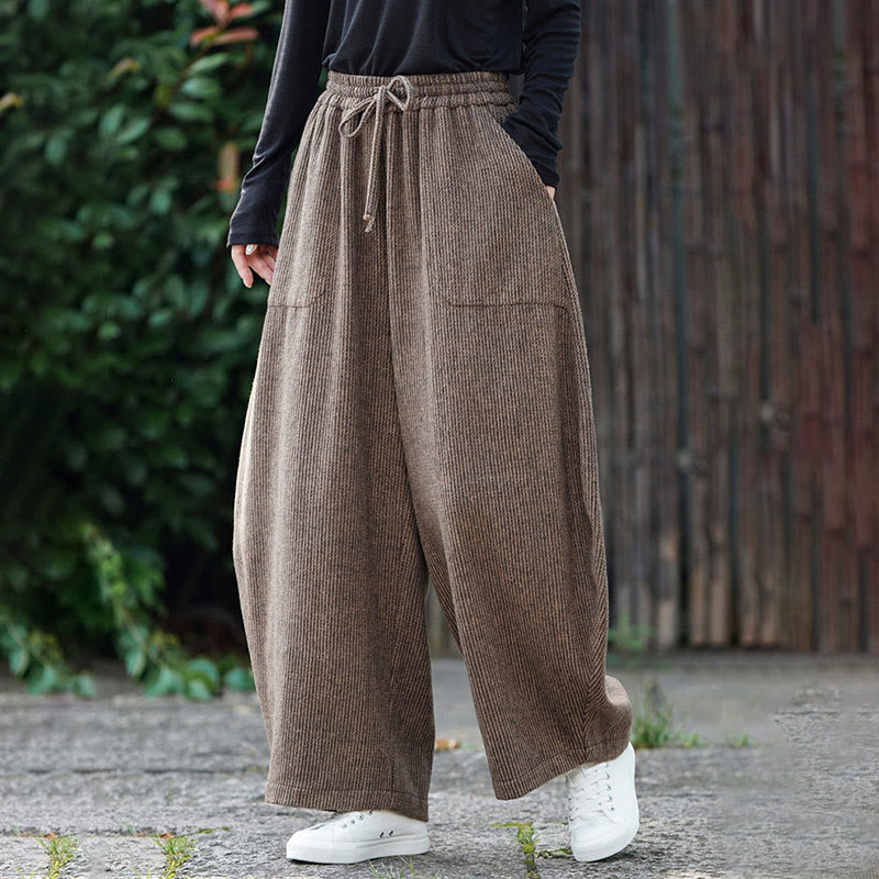 Buddha Stones Winter Men's Pure Color Drawstring Design Cotton High Waist Pants With Pockets - image 3