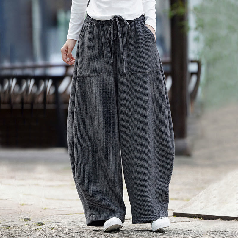 Buddha Stones Winter Men's Pure Color Drawstring Design Cotton High Waist Pants With Pockets - image 11