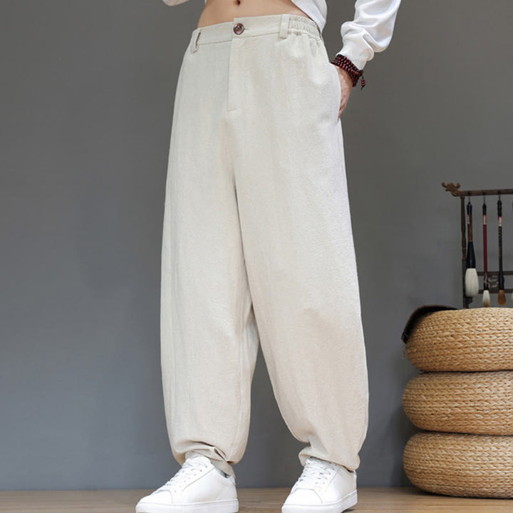 Buddha Stones Fall Sports Men's Pure Color Button Design Cotton Pants With Pockets - image 18