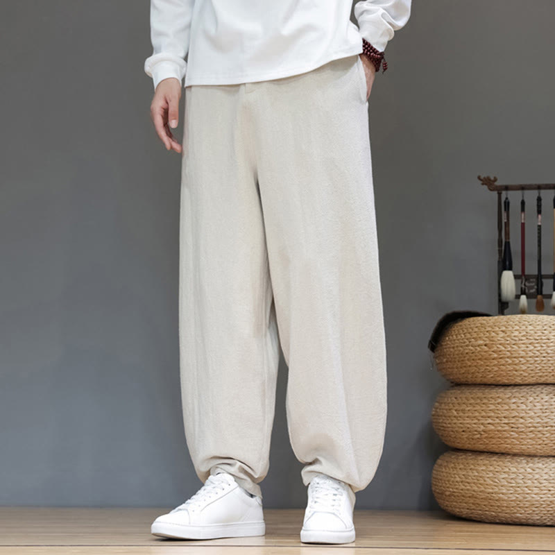 Buddha Stones Fall Sports Men's Pure Color Button Design Cotton Pants With Pockets - image 15