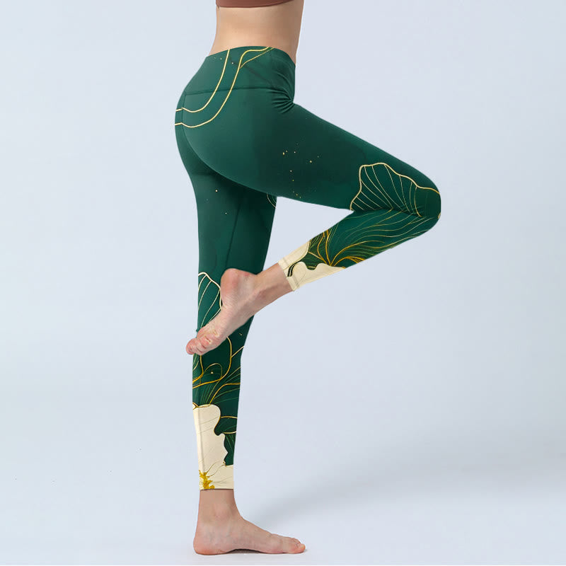 Buddha Stones Elegant Flowers Pattern Print Gym Leggings Women's Yoga Pants - image 4