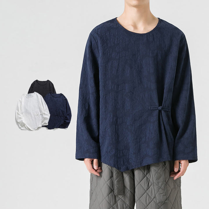 Buddha Stones Men's Chinese Frog-Button Plain Design Cotton Long Sleeve T-Shirt Zen Clothing - Navy - US/UK/AU46，EU56 (5XL) - image 1