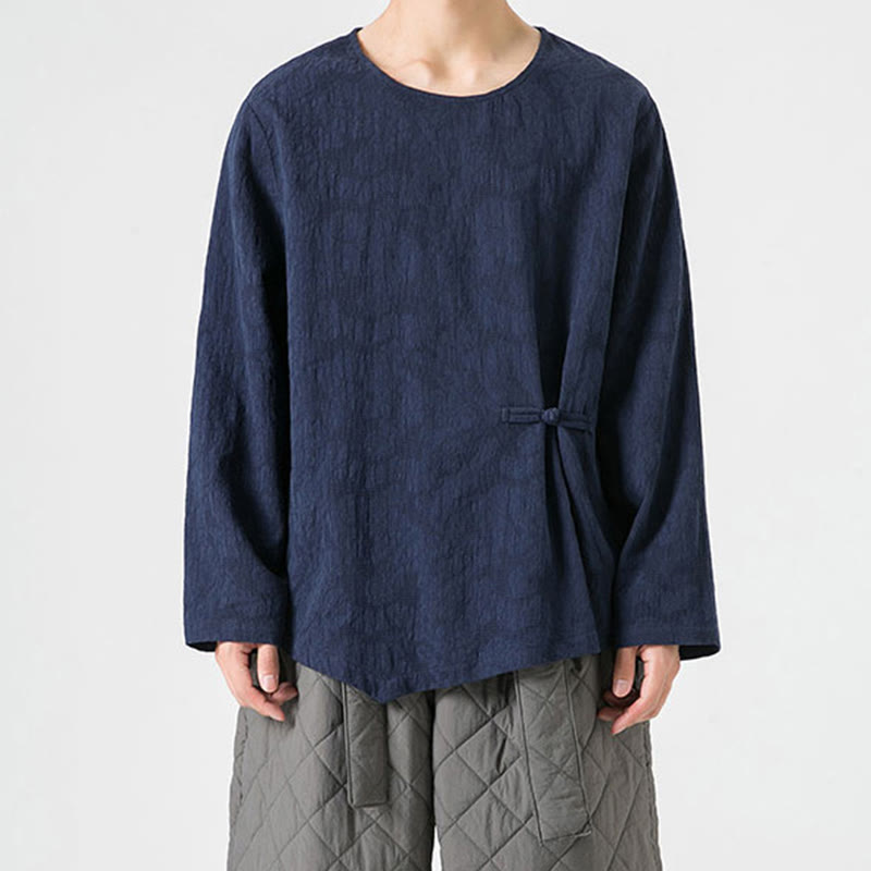 Buddha Stones Men's Chinese Frog-Button Plain Design Cotton Long Sleeve T-Shirt Zen Clothing - image 2