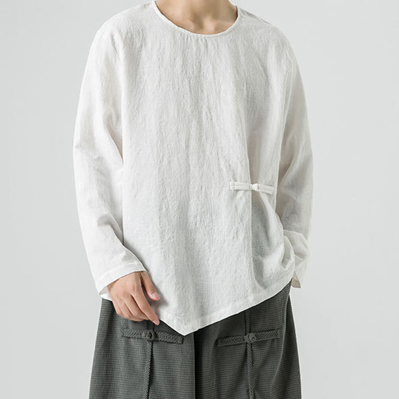 Buddha Stones Men's Chinese Frog-Button Plain Design Cotton Long Sleeve T-Shirt Zen Clothing - image 15