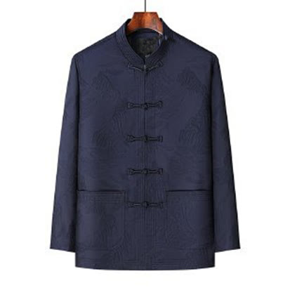 Buddha Stones 2Pcs Commute Tang Suit Frog-Button Men's Long Sleeve Shirt Pants Cotton Clothing Set - image 3