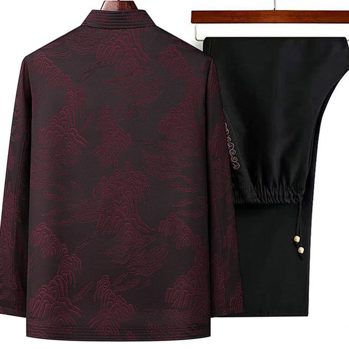 Buddha Stones 2Pcs Commute Tang Suit Frog-Button Men's Long Sleeve Shirt Pants Cotton Clothing Set - image 5