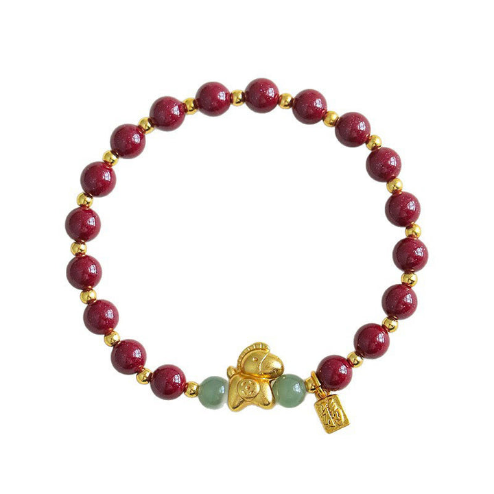Buddha Stones Chinese Zodiac Year of the Horse Fu Character Cinnabar Hetian Jade Blessing Bracelet - image 4