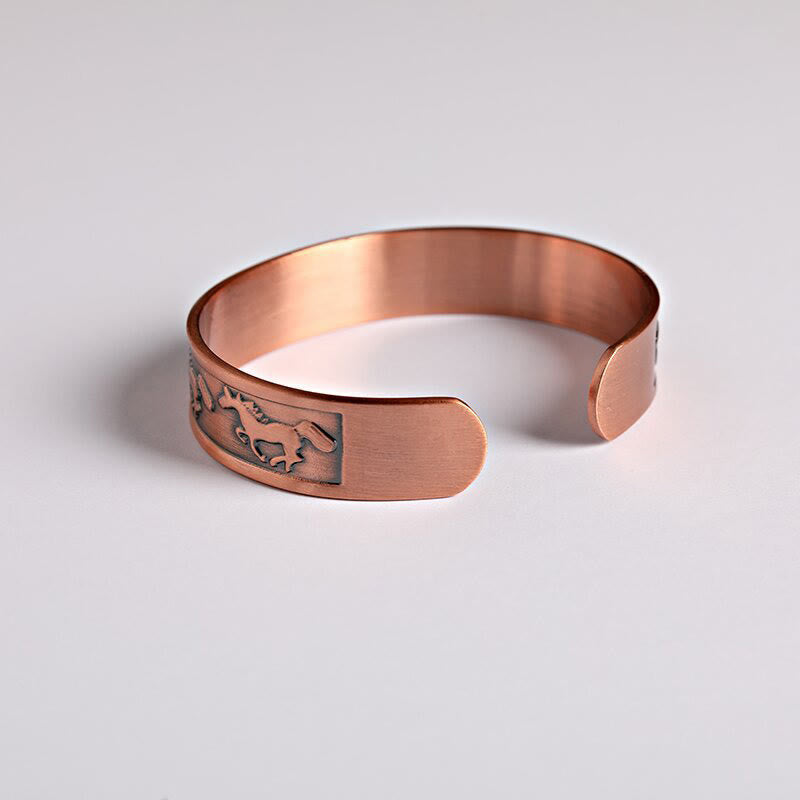 Buddha Stones Year Of The Horse Copper Open Self Care Cuff Bracelet Bangle - image 4