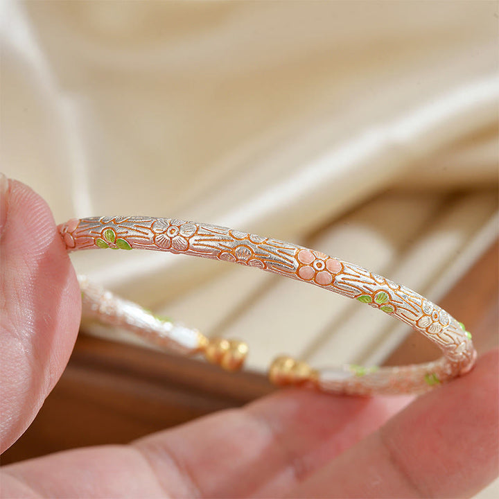 Buddha Stones Copper Handmade Enamel Flower Open Luck Bracelet Bangle - image 3