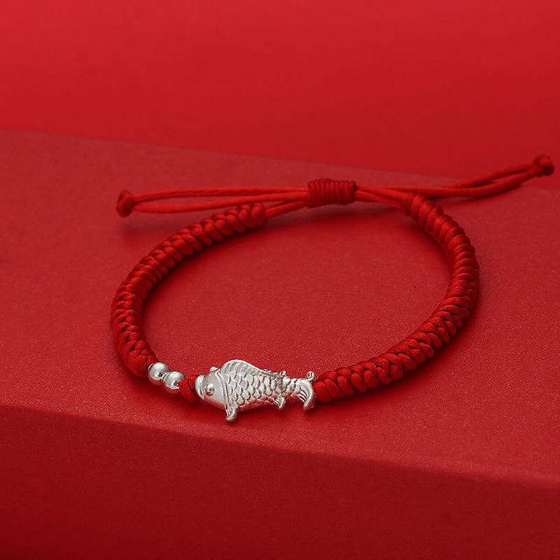 Buddha Stones 999 Sterling Silver Koi Fish Design 990 Sterling Silver Bead Red String Luck Bracelet - image 3