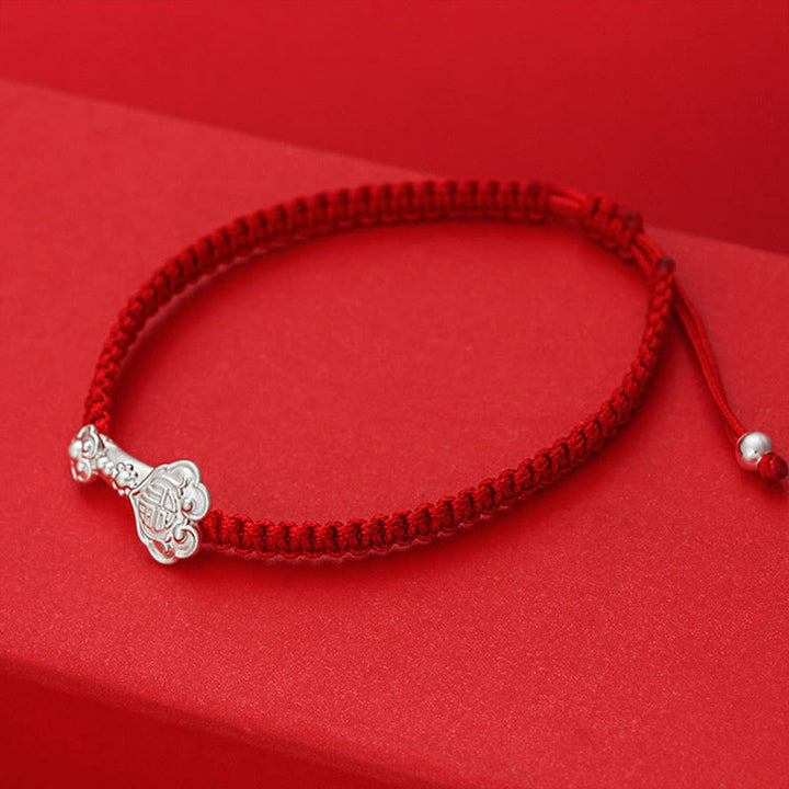 Buddha Stones 999 Sterling Silver Ruyi Fu Character Luck Red String Connection Braided Bracelet - image 2
