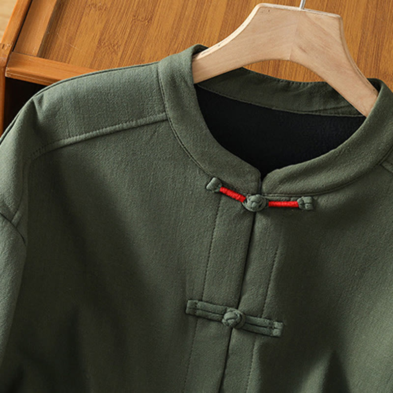 Buddha Stones Winter Frog-button Long Sleeve Cotton Fleece Lined Women's Thermal Jacket With Pockets - image 17