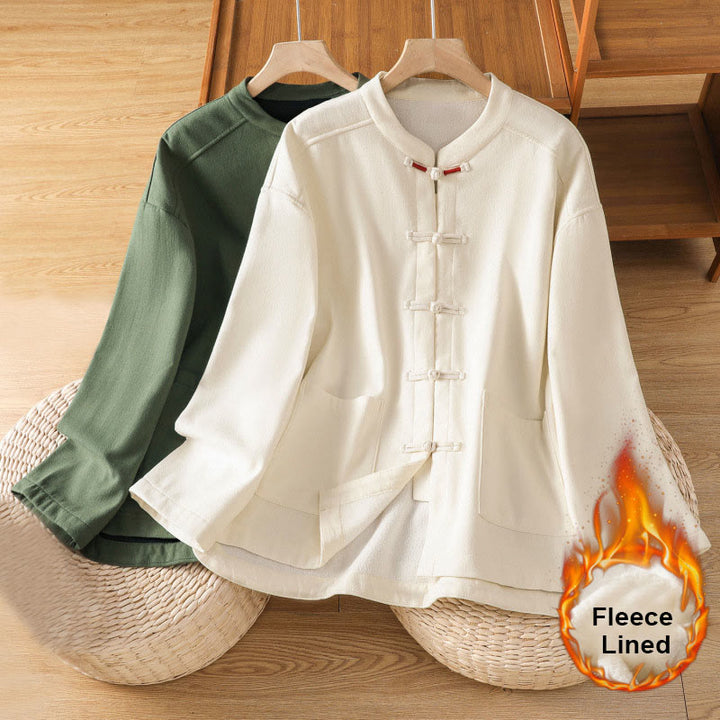 Buddha Stones Winter Frog-button Long Sleeve Cotton Fleece Lined Women's Thermal Jacket With Pockets - image 22