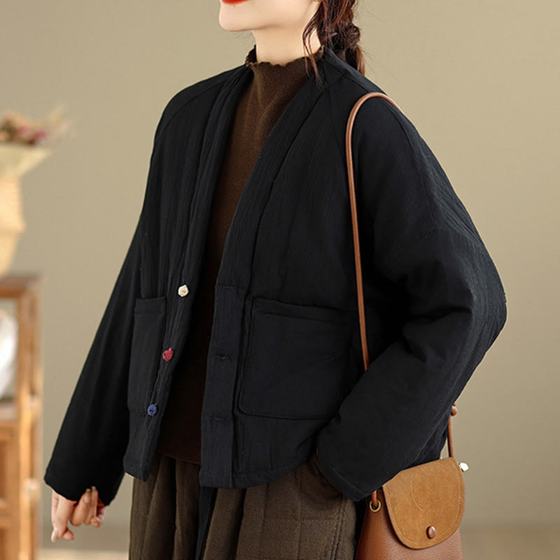 Buddha Stones Winter Long Sleeve Cotton Women's Thermal Jacket With Pockets - image 2