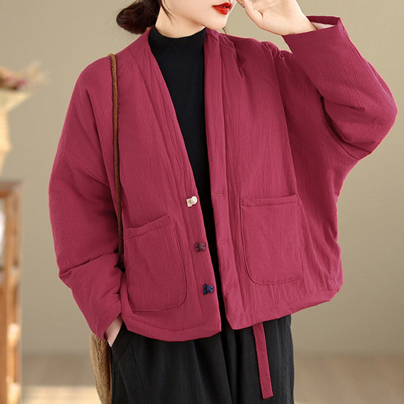 Buddha Stones Winter Long Sleeve Cotton Women's Thermal Jacket With Pockets - image 12