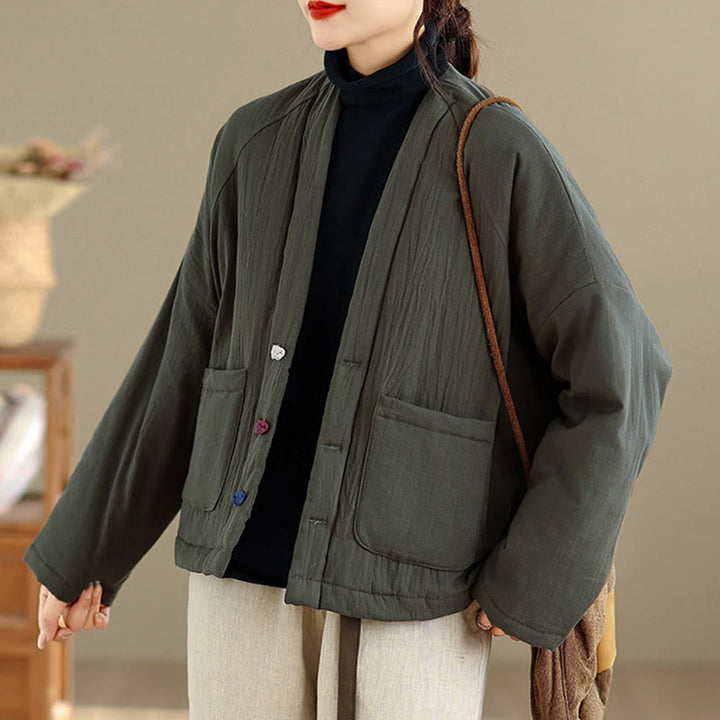 Buddha Stones Winter Long Sleeve Cotton Women's Thermal Jacket With Pockets - image 16