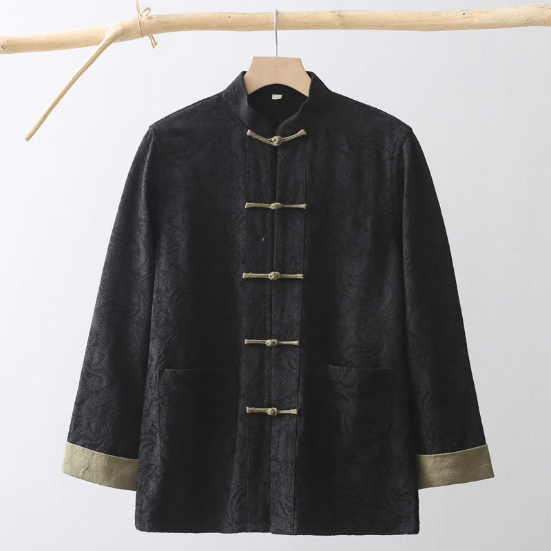 Buddha Stones Spring Jacquard Men's Frog-Button Cotton Long Sleeve Jacket With Pockets - image 1